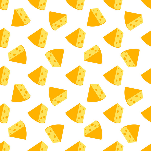 Juuston saumaton kuvio. Keltaista juustoa valkoisella pohjalla. Eri muotoisia juustonpaloja. Vektorin tasainen kuva - Vektori, kuva