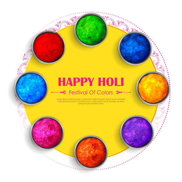 Иллюстрация абстрактного красочного дизайна фоновой открытки Happy Holi для праздника цветов Индии - Вектор,изображение