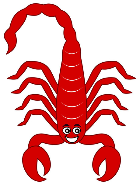 Uśmiechnięty mały czerwony skorpion żyjący na pustyni i bardzo szczęśliwy - Wektor, obraz
