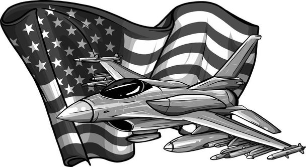 Amerikan bayrağı taşıyan askeri savaş jetleri dizaynı. Vektör illüstrasyonu - Vektör, Görsel