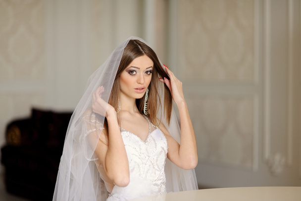 portrait of beautiful bride with perfect makeup  - Fotó, kép