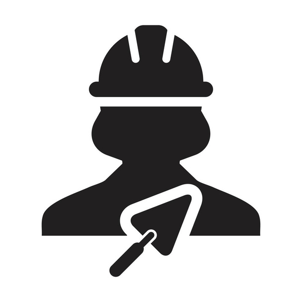 Contractor icoon met troffel vector vrouwelijke bouwvakker werknemer profiel avatar met hardhoed in een glyph pictogram illustratie - Vector, afbeelding