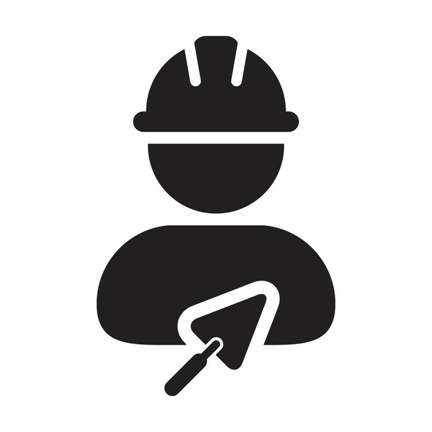 Bouwvakker pictogram met troffel vector mannelijke aannemer persoon profiel avatar met helm in een glyph pictogram illustratie - Vector, afbeelding