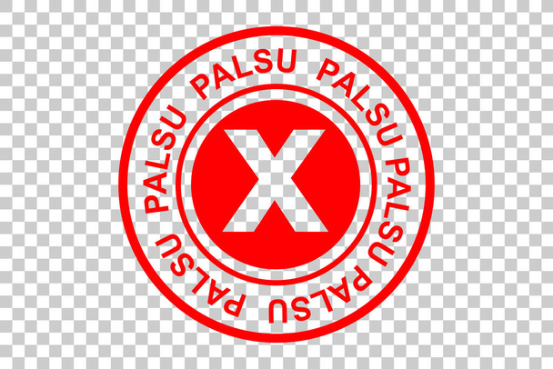 Simple Vector Red Circle Rubber Stamp, Palsu oder Fake in indonesischer Sprache, mit transparentem Hintergrund - Vektor, Bild