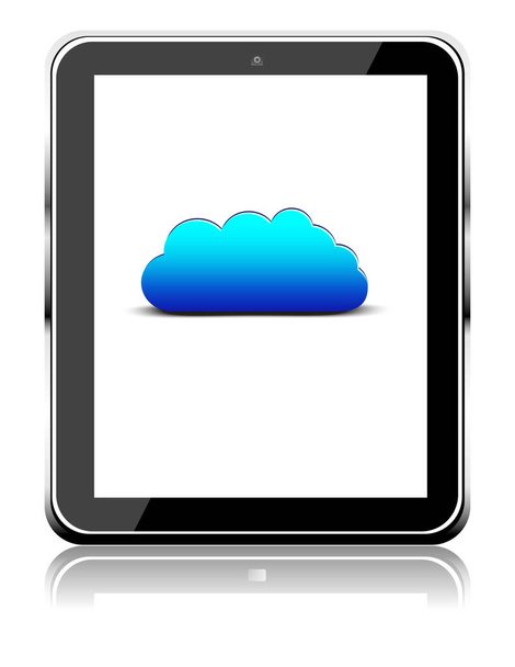 Tablet PC με cloud computing σύμβολο σε μια οθόνη. Απομονωμένος σε λευκό. 3d εικόνα - Διάνυσμα, εικόνα