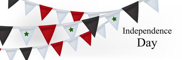 Felice festa dell'indipendenza siriana con bandiere di caccia realistiche. Feste nazionali. Illustrazione vettoriale - Vettoriali, immagini