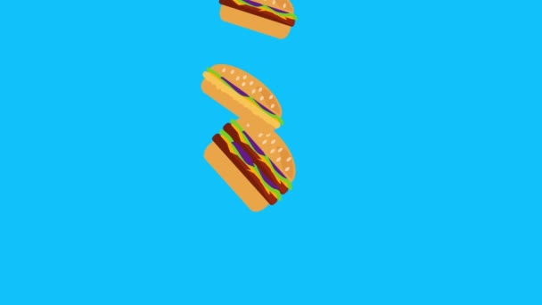 Animation of burgers group, flat design, blue screen chroma key - Footage, Video
