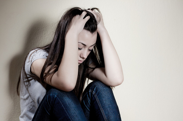 Closeup portrait of depressed teenager girl. - Zdjęcie, obraz