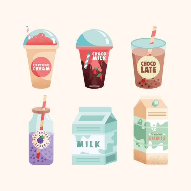 six dairy products - Vector, Image