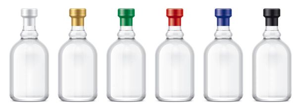Set Glasflaschen mit farbigen Folienkappen.  - Foto, Bild