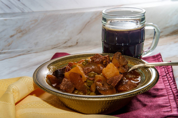 Authentic Irish beef beer stew with mushrooms and peas - Photo, Image