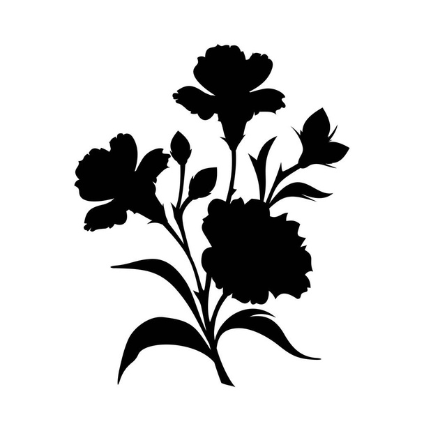 Vector black silhouette of flowers isolated on a white background. - Wektor, obraz