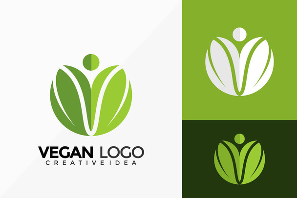 Natura Vegan People Leaf Logo Vector Design. Emblema astratto, concetto di design, loghi, elemento logotipo per il modello. - Vettoriali, immagini