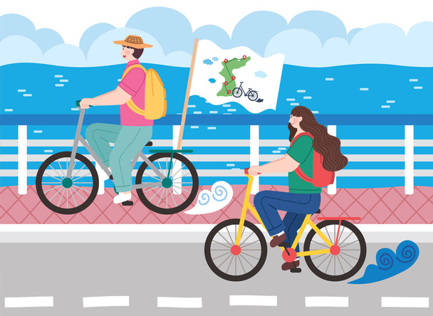 untact travel bicycle vector illustration  - Vettoriali, immagini