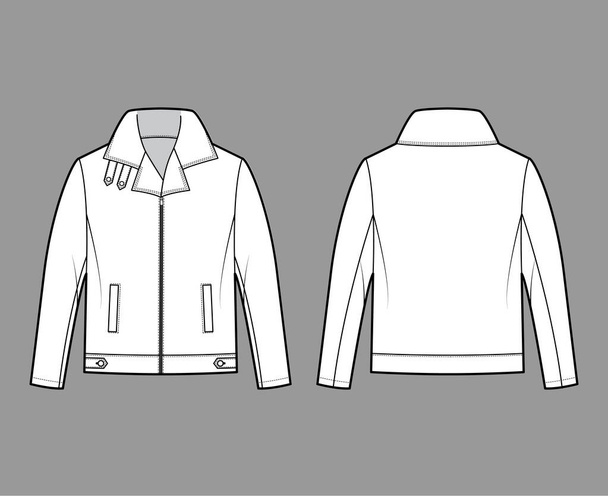 Zip-up Bomber кожаная куртка техническая мода иллюстрация с вкладками, негабаритные, толстый воротник, длинный рукав, карман рубца - Вектор,изображение