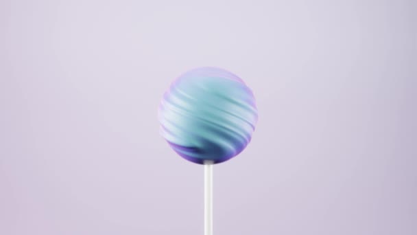 Caramelle dolci rotanti lecca-lecca su bastone, sfondo pastello, rendering 3d - Filmati, video