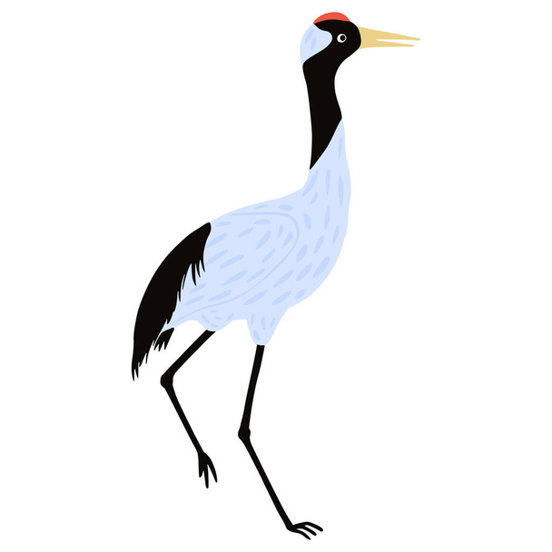 Daru madár áll elszigetelt fehér háttérrel. Gyönyörű madár szürke szín ázsiai kultúra design elem lapos stílusban. Vektorillusztráció. - Vektor, kép