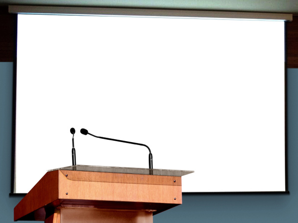 podium seminarium z pustego ekranu - Zdjęcie, obraz