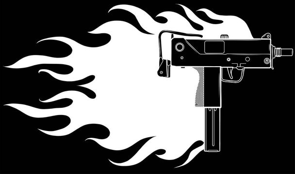 Illustration vectorielle d'un pistolet uzi avec flammes - Vecteur, image