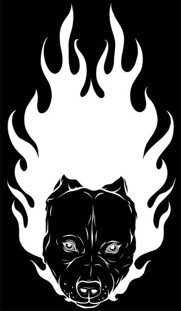 wit silhouet van het hoofd van Bull Dog met vlamvector - Vector, afbeelding