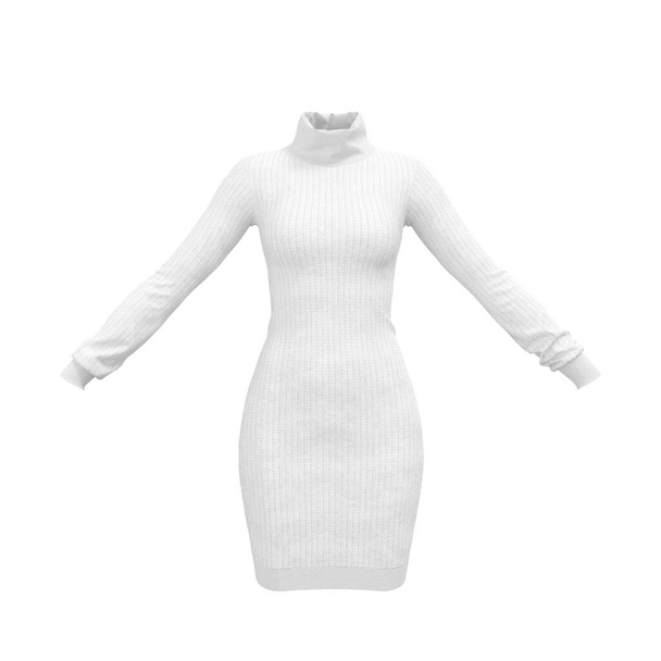 シンプルなホワイトコンフォート女性ニットは白い背景にセーターを着用してください。3Dレンダリング - 写真・画像