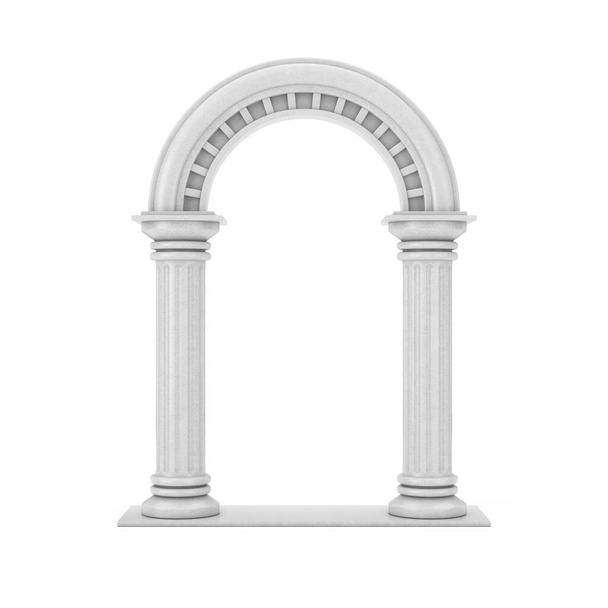Klasyczna grecka kolumna łuku na białym tle. 3d Renderowanie - Zdjęcie, obraz