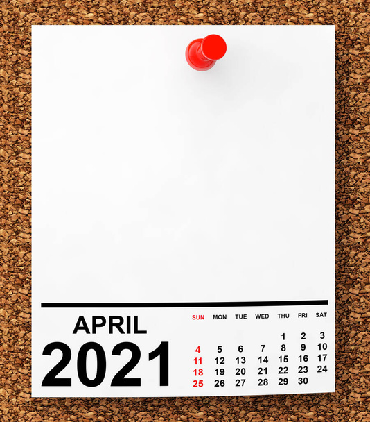 Calendario Abril 2021 en papel de nota en blanco con espacio libre para su texto. Renderizado 3d - Foto, imagen