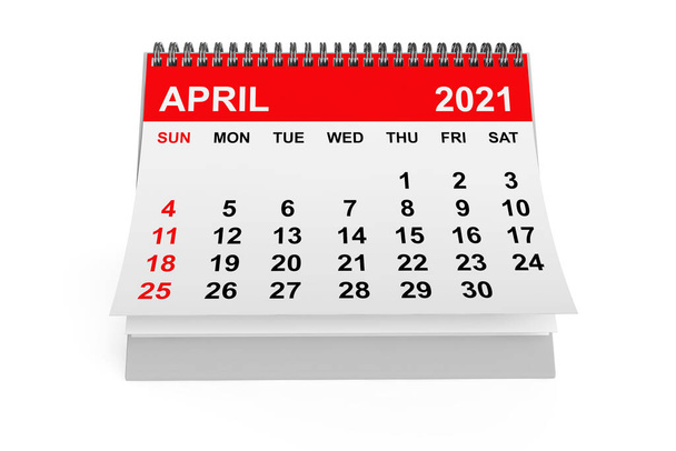 2021 Jahr-April-Kalender auf weißem Hintergrund. 3D-Darstellung - Foto, Bild