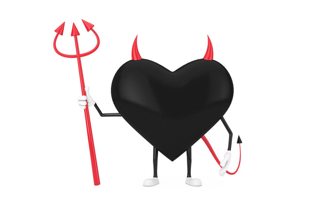 Концепция любви. Злой Дьявол Сердце Мультфильм Макот Персонаж с Pitchfork, рога и хвост на белом фоне. 3D-рендеринг - Фото, изображение