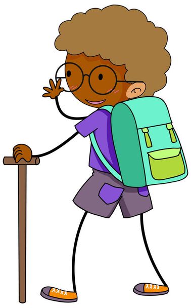 Un garçon randonneur gribouille personnage de dessin animé illustration isolée - Vecteur, image