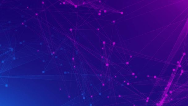 Red de tecnología de polígono violeta y azul abstracto con fondo de tecnología de conexión. Puntos abstractos y líneas textura fondo. renderizado 3d. - Foto, Imagen