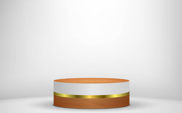 white and wood podium with light in the white room - Vector, Image