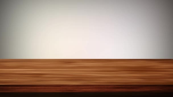 Lege houten bordtafel voor zwart-grijs en zwart-rood ondergrond. Licht en lek effect. HD-beelden - Video