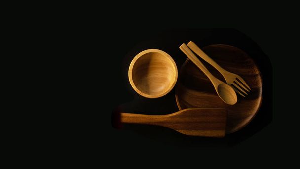 Wooden container for decorate, on the black background. - Photo, Image