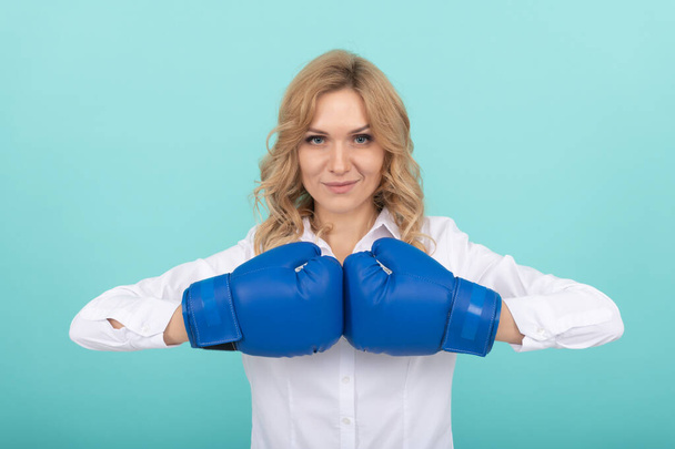 successful woman in boxing gloves has business success, boss. - Photo, Image