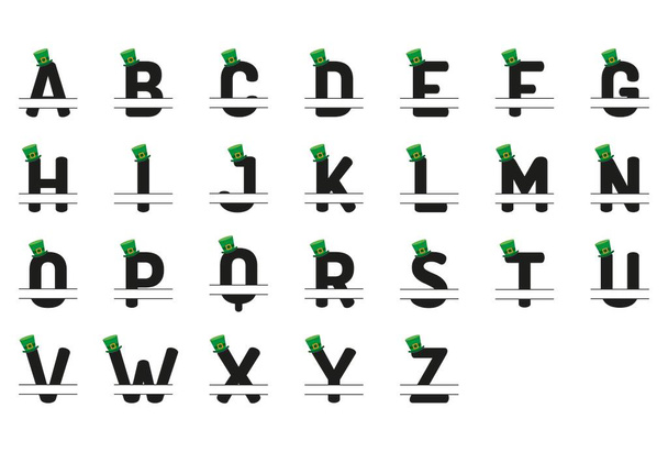 Alphabet monograms  St. Patricks Day.Vector illustration. Shamrock leaves. - Vector, Image
