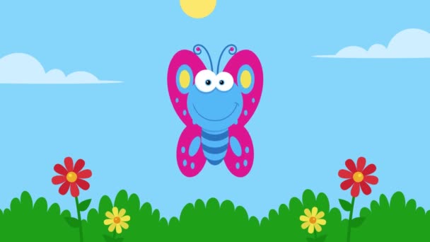 animace barevného motýla letícího na louce - Záběry, video