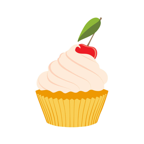 Tasty cupcake with cherry isolated on white background - Vector, imagen