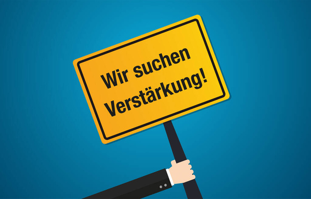 Wir stellen in deutscher Textanwendung Job-Anwendung Anwendung flache Vektor-Design ein - Vektor, Bild