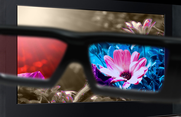 3D television. Glasses 3d in front of TV. - Photo, Image