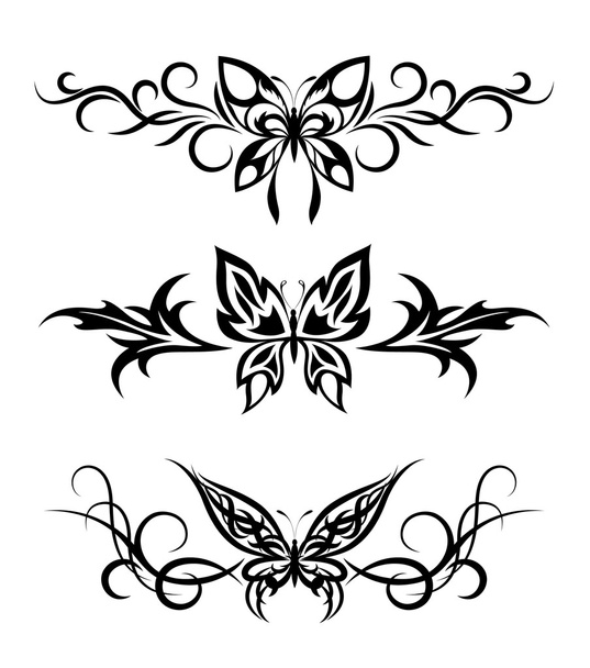 Set tribal with butterflies, tattoo - Vector, imagen