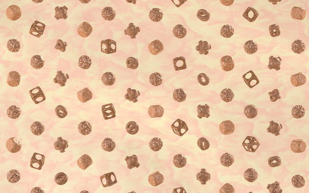 Galletas de chocolate con diferentes formas, 3d renderizado. Dibujo digital informático. - Foto, Imagen