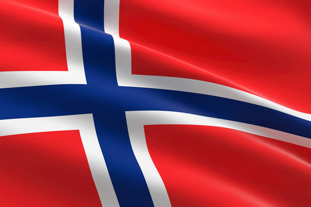 Σημαία Νορβηγίας. 3d απεικόνιση της νορβηγικής σημαίας κυματίζει. - Φωτογραφία, εικόνα
