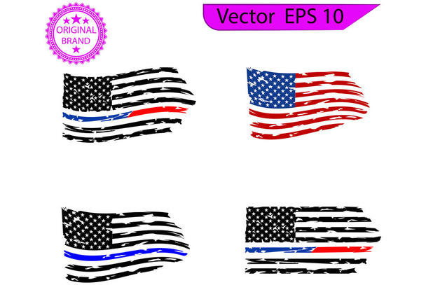 USA Flag - Americká vlajková sada v tísni, americká vlajková ilustrace. Průhledné pozadí - Vektor, obrázek