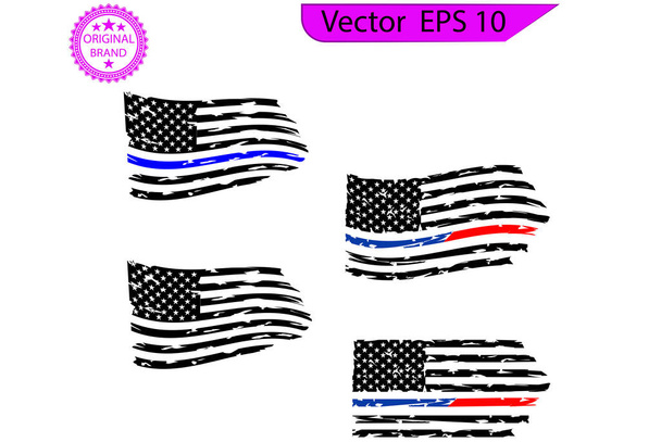 USA Flag - Serie di bandiere americane in difficoltà, illustrazione della bandiera americana. Sfondo trasparente - Vettoriali, immagini