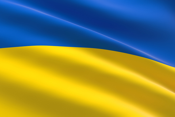 Bandera de Ucrania. 3d ilustración de la bandera ucraniana ondeando. - Foto, Imagen