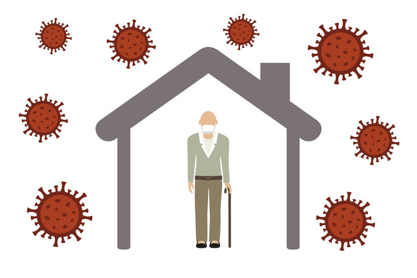 lonely old man in quarantine virus info graphic - Διάνυσμα, εικόνα