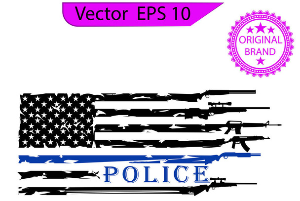 Тонкая синяя линия флага США. Флаг с голубой линией полиции. Американский флаг с голубой линией. Прозрачный фон. Гранж флаг США с тонкой синей линией - Вектор,изображение