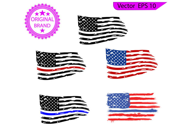 USA Flag - Ahdistunut Amerikan lippu asetettu, Yhdysvaltain lippu kuva. Läpinäkyvä tausta - Vektori, kuva