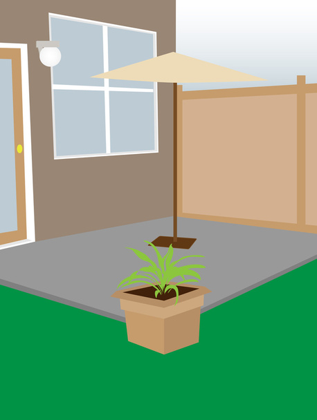 囲まれた住宅の裏庭中庭傘と植物編集可能なベクトル - ベクター画像